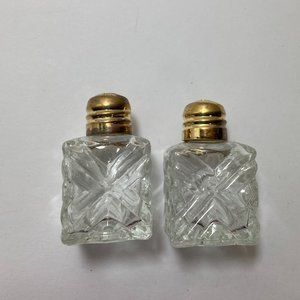 Vintage cut glass salt and pepper shakers Mini Gold color Top Glitter shaker